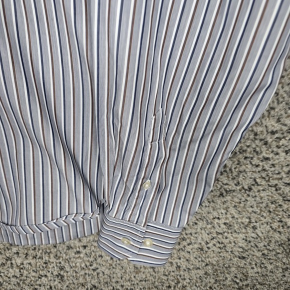 Johnston & Murphy Shirt Mens Large Blue Button Up Tailored Fit Striped Cotton - Picture 2 of 7